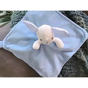 Modern Baby Lovey White Bunny Rabbit Security Blanket Blue Floral Teether Rattle